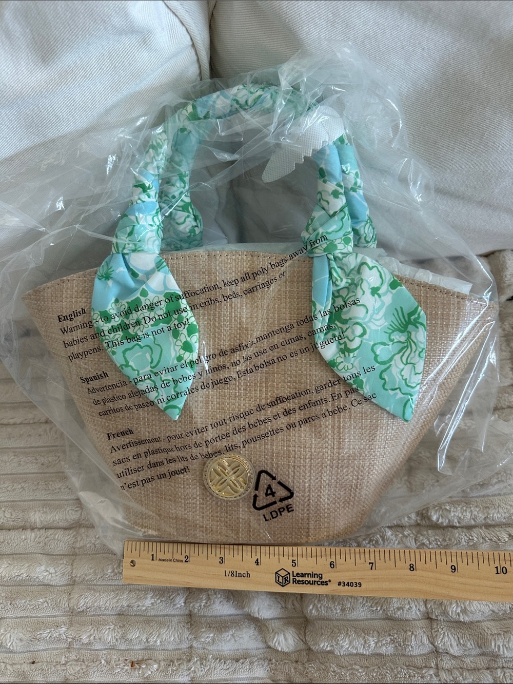 NWT Lilly Pulitzer Straw Bag "Burst of Joy" scarf wrapped gold handles - Picture 10 of 11